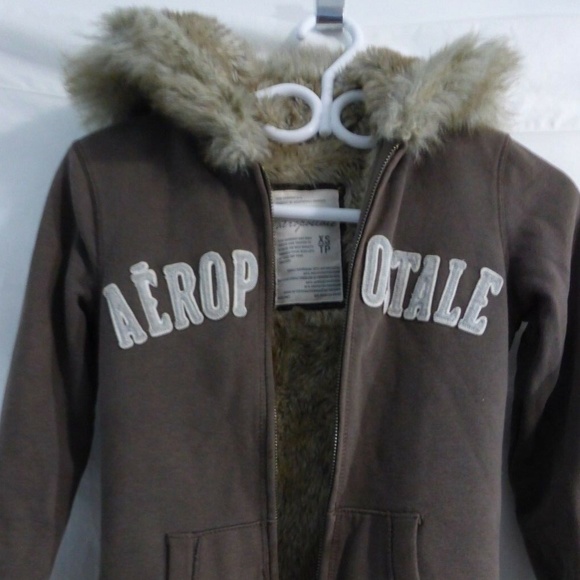 Aeropostale zip up sweatshirt hoodie, faux fur, xs